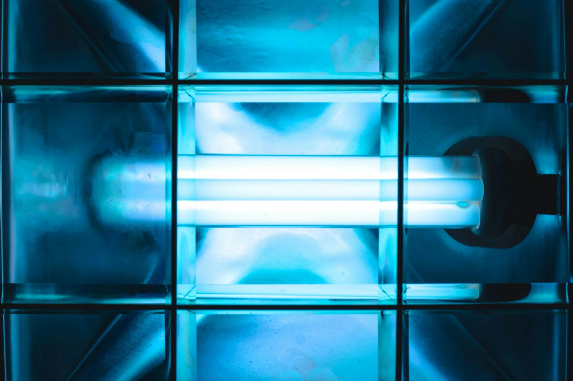 UV water purification in Aliso Viejo Ultraviolet lamp glowing inside a metal housing